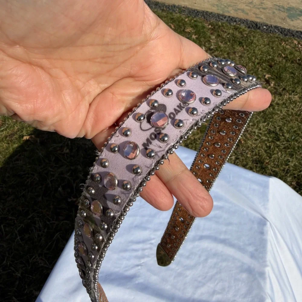 Nocona Y2K Pink Mossy Oak Camo Belt Size 28 Rhinestone Studded Western